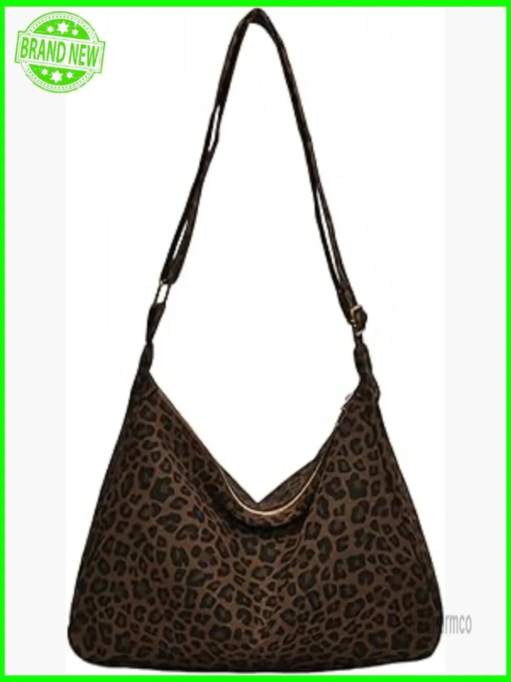 Leopard Print Canvas Hobo Shoulder Bag Adjustable Strap Zipper Closure